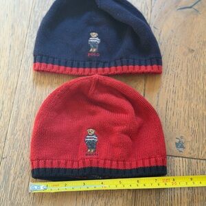 Polo by Ralph Lauren Red and Navy Knit Bear Beanie Hats